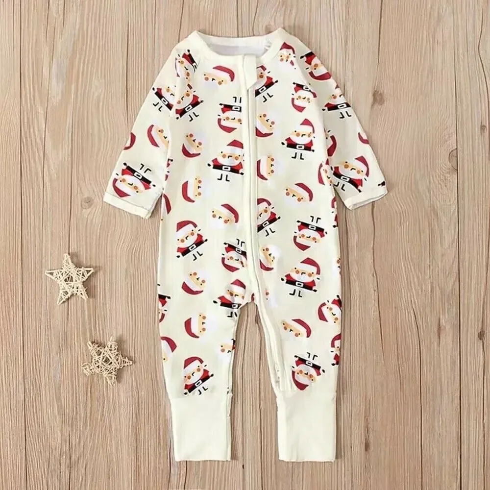 Boutique Baby Girl Boy Santa Christmas Zipper One-Piece Coverall Sleep Play 12 M